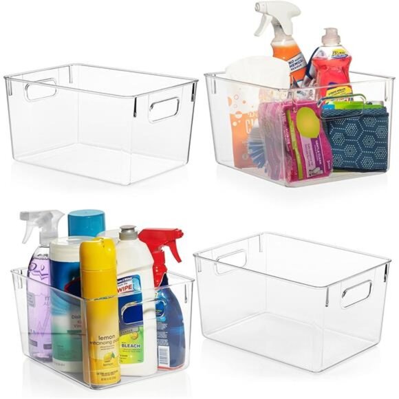 Clear Plastic Storage Bins – Pantry Organizers & Storage Containers Cabinet - Picture 1 of 7